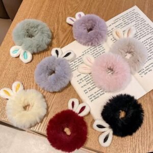 Autumn & Winter Plush Hair Tie with Cute Bunny Ears, High Elasticity, Soft and Adorable Hair Accessory for Girls