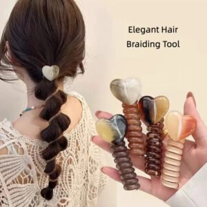 japanese style simple bubble braid hair tie for women 2024, elegant heart shaped telephone cord hair band, ponytail braiding tool
