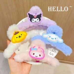 cute fluffy big strawberry bear hair claw, cartoon hair clip for women, sweet winter shark clip hair accessory