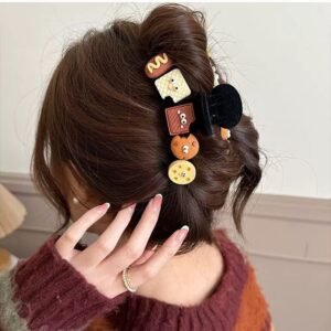 cute fluffy big strawberry bear hair claw, cartoon hair clip for women, sweet winter shark clip hair accessory