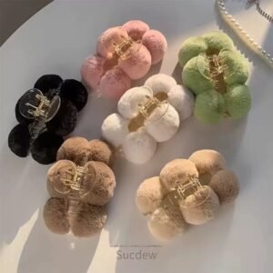 hair-claw cute fluffy big strawberry bear hair claw, cartoon hair clip for women, sweet winter shark clip hair accessory