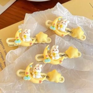 hair-clip cute cartoon hair accessories set, bunny dog star moon bb clips & telephone cord hair ties